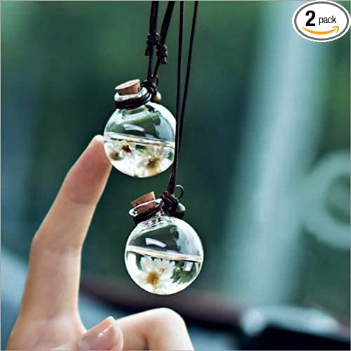 Organic Nature (Pack of 2),Car Hanging Perfume Pendant Fragrance Air Freshener Glass Bottle for Essential Oils Diffuser
